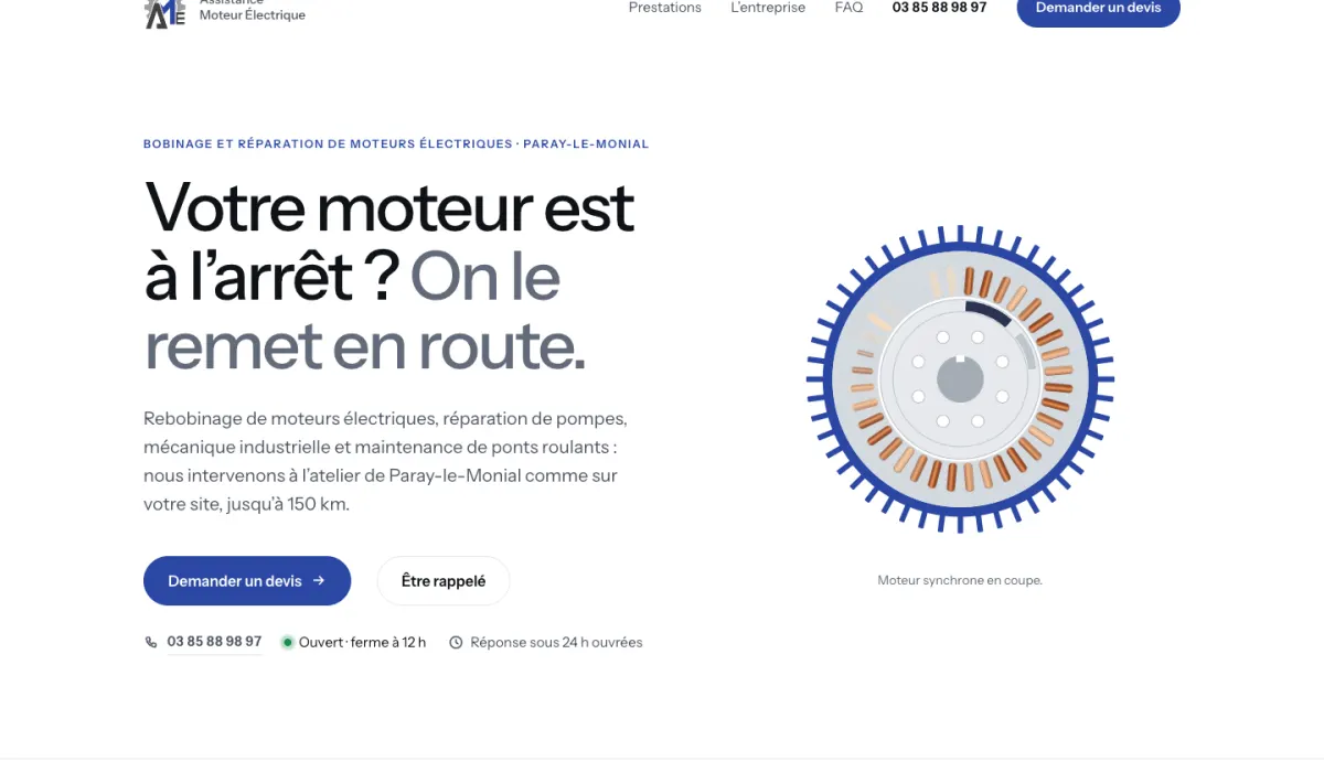 Page d’accueil du site A.M.E, réalisé par Geometer